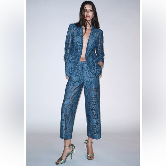 Zara Jackets & Blazers - NWT Zara Lace Blazer in Teal Blue Size S